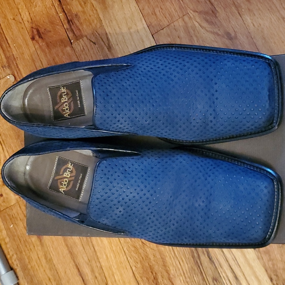 Mens Aldo Brue Blue Perforated Suede Italian Shoe Size 8 1/2 Original Box